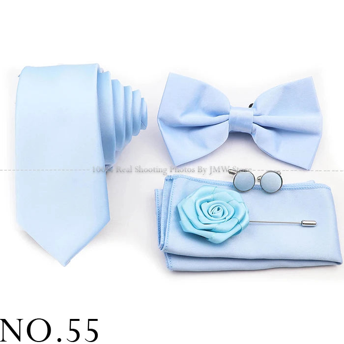 Ensemble cravate et nœud papillon violet bleu sauge vert en polyester, boutons de manchette et broche pour costume de marié, cravate de mariage, accessoire de chemise