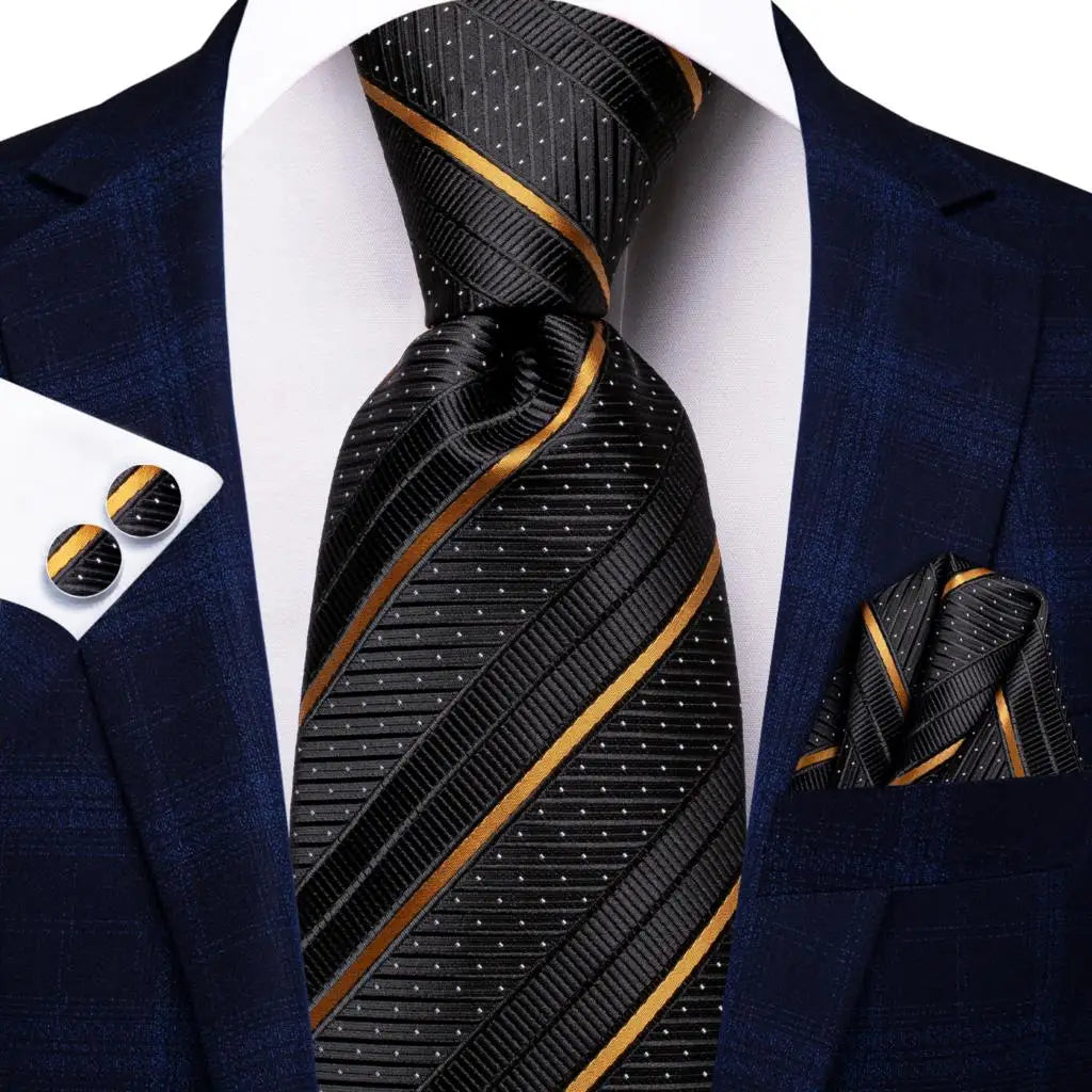 Silk Necktie Gift Set | Groom & Groomsmen Wedding Tie with Pocket Square & Cufflinks