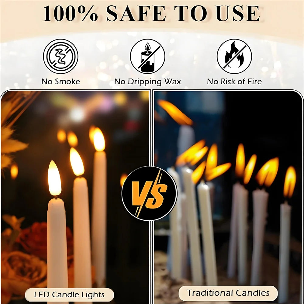 6/12 Bougies Coniques LED Sans Flamme Ivoire Vacillantes avec Télécommande Mèche 3D à Piles Bougie de Fenêtre de Noël Décor de Mariage