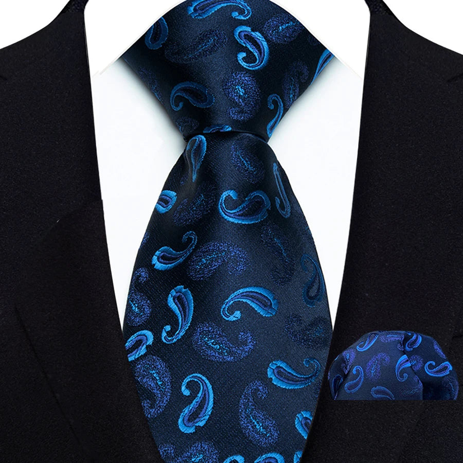 Cravate Homme Bleu Roi de Luxe, Carreaux, Rayures, Paisley, Haute Qualité, Mouchoir de Poche, Ensemble Cravate pour Mariage, Cadeaux d'Affaires