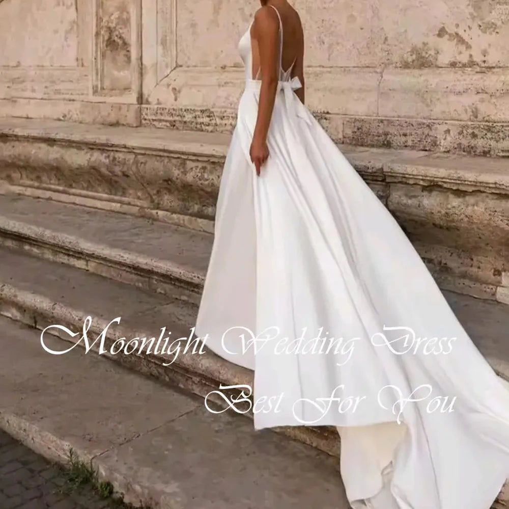Robe de mariée trapèze moderne plissée à col en V 2026 sans manches, à fines bretelles, dos nu, robe de mariée, Vestidos De Novia personnalisée