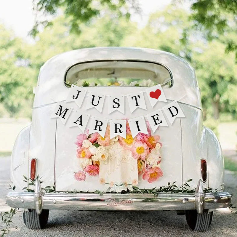 Guirlande "Just Married" style Vintage pour Mariage, Accessoires Photo pour Douche Nuptiale, Décoration de Fête de Mariage Rustique