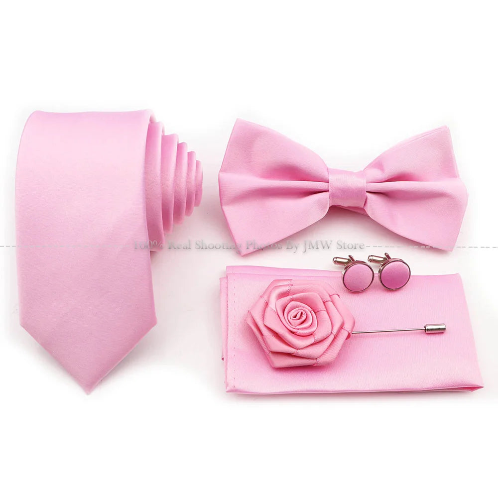 Ensemble cravate et nœud papillon violet bleu sauge vert en polyester, boutons de manchette et broche pour costume de marié, cravate de mariage, accessoire de chemise