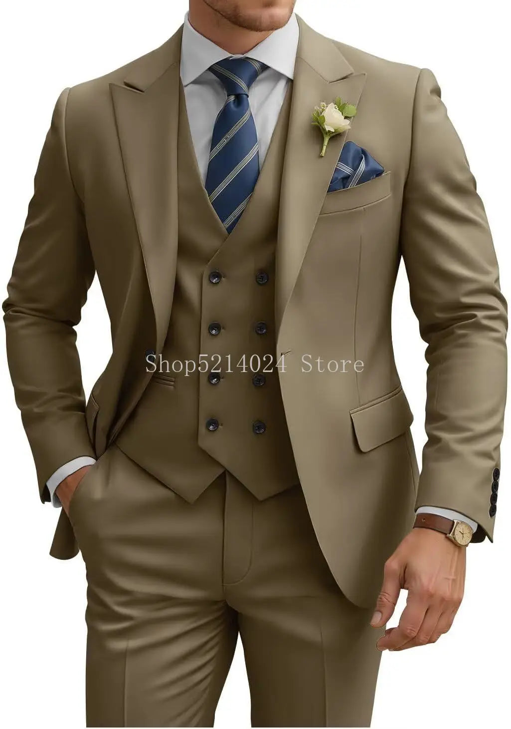 Costume Homme 3 Pièces Slim Fit Double Boutonnage Mariage Bal de Promo Dîner d'Affaires Formel Tuxedo