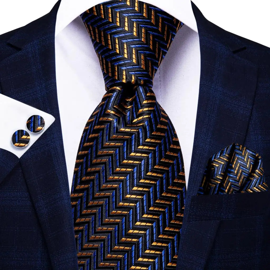 Silk Necktie Gift Set | Groom & Groomsmen Wedding Tie with Pocket Square & Cufflinks