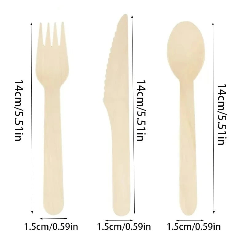50/100 PIÈCES Cuillère, Fourchette et Couteau en Bois Jetables Couverts en Bois pour Gâteau, Crème Glacée, pour Mariage, Anniversaire, Fête
