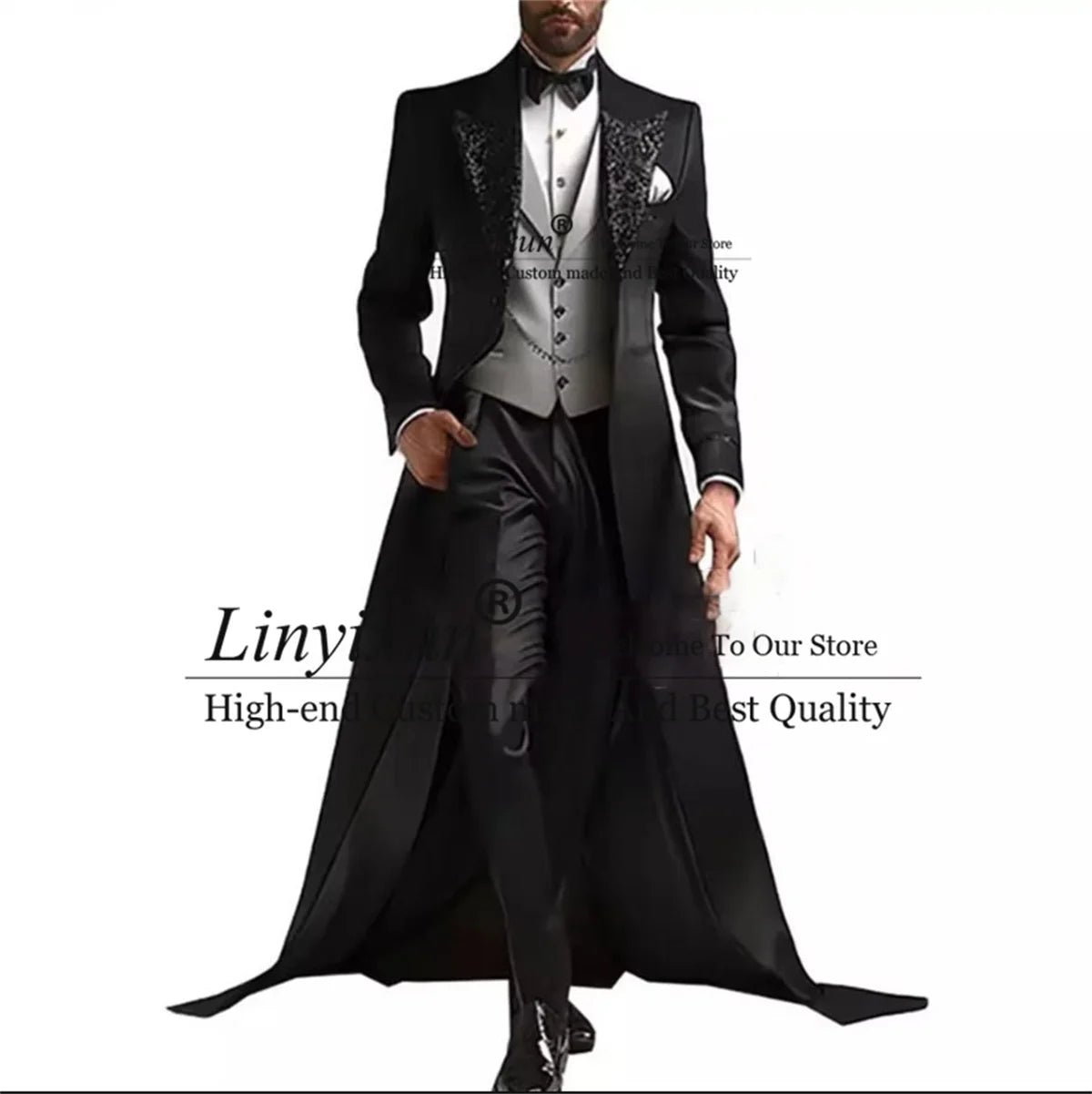 Costumes d'affaires pour hommes, Paillettes brillantes, Revers à pointe, Manteaux longs, Pantalons, Blazer, Ensembles 3 pièces, Tenues de marié, Tuxedos de mariage, Personnalisables