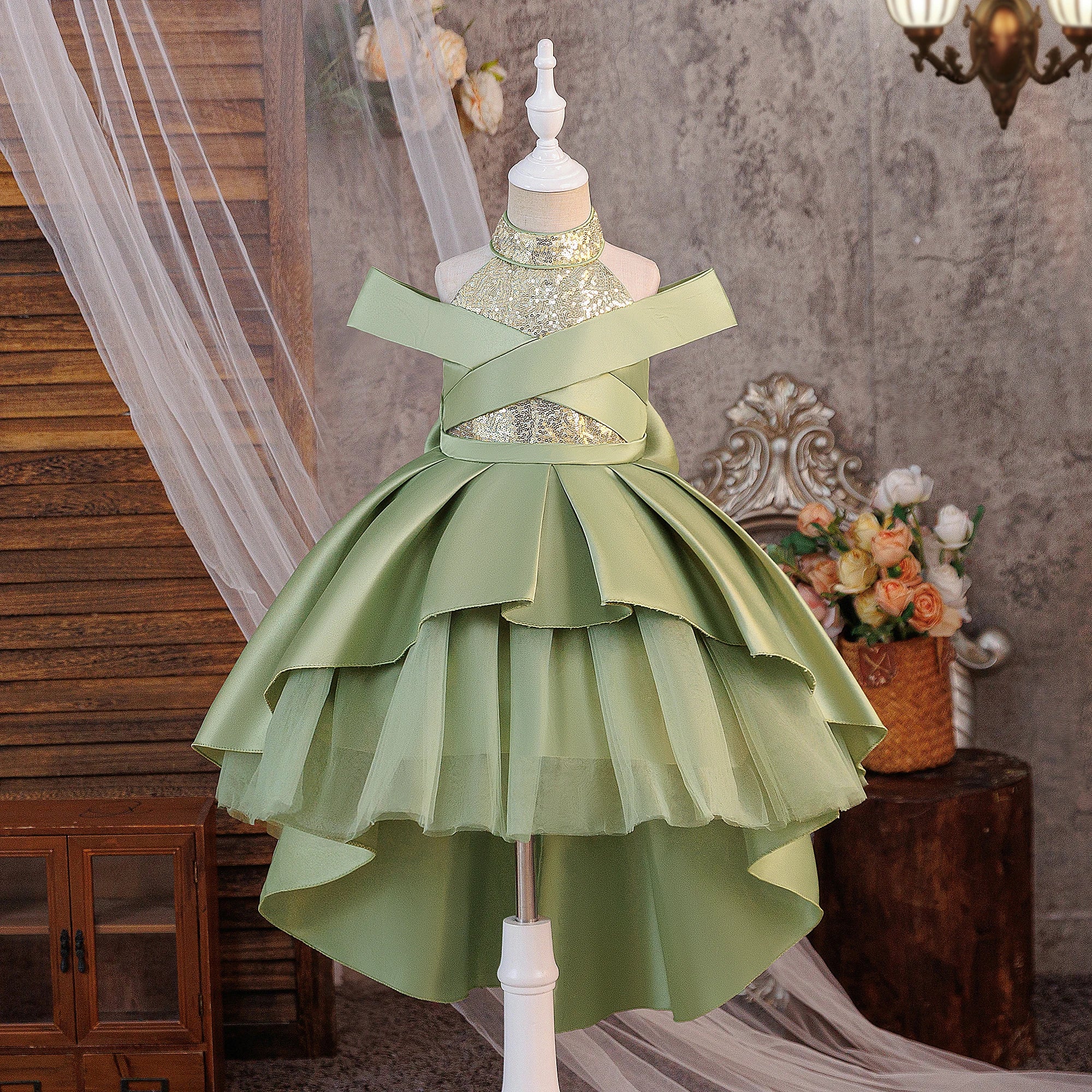 Robe de soirée à sequins pour filles, élégante, avec traîne, pour mariage, demoiselles d'honneur, princesse, bal de promo, nœud, anniversaire, concours, vêtements pour enfants