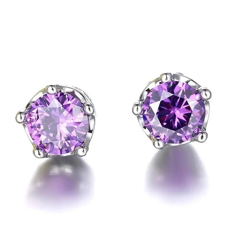 Natural Amethyst Crown Stud Earrings — 925 Sterling Silver