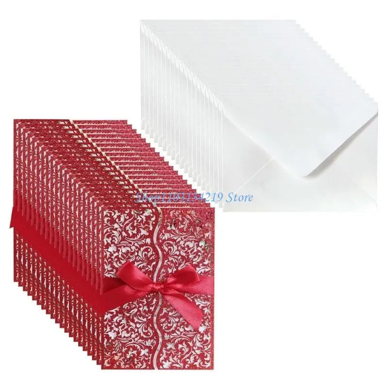 20 cartes d'invitation à paillettes creuses avec enveloppes et ruban pour mariage, Saint-Valentin, fête prénuptiale, fournitures de fête