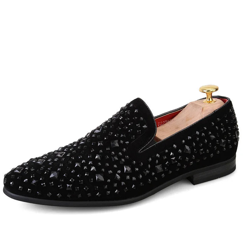 Chaussures habillées pour hommes de luxe à bout pointu, mocassins noirs, en jean, à paillettes métalliques, chaussures de mode de haute qualité pour hommes, chaussures de mariage, nouveauté