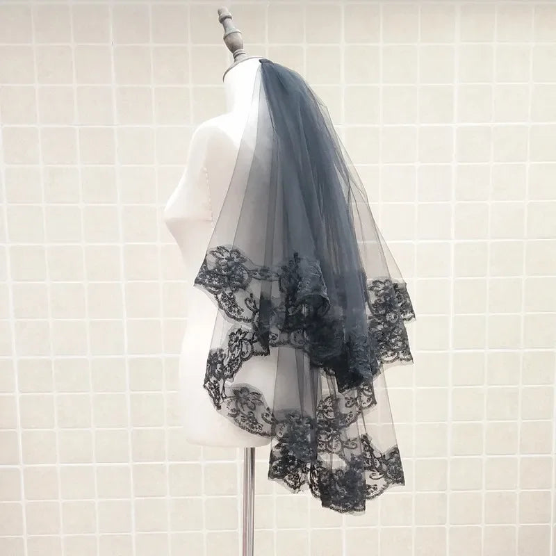 Wedding Veils For Bridal Lace Embroidery Edge Tulle White Black Veil For Halloween Bachelorette Party Headdress Accessories
