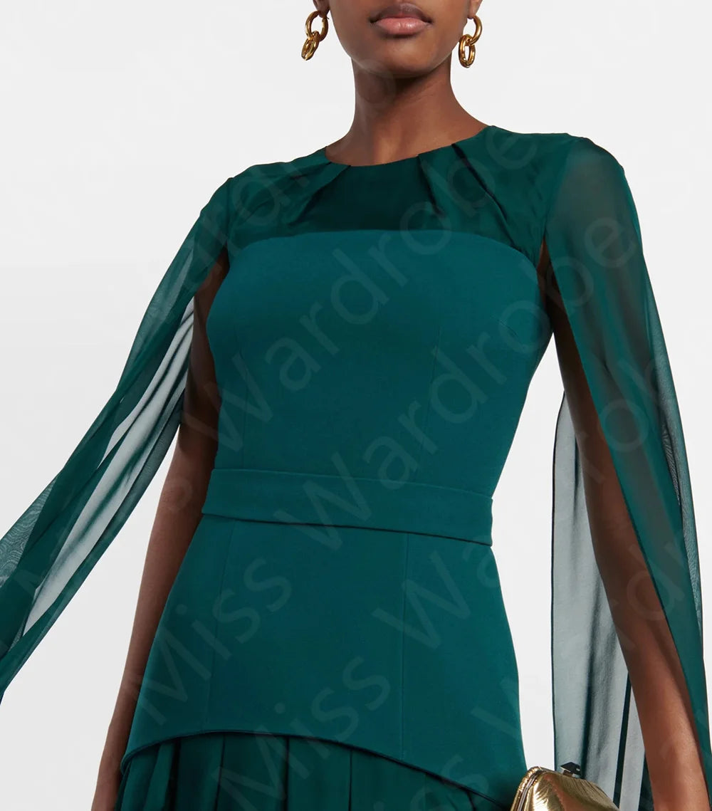 Robes de mère de la mariée sur mesure pour les nouvelles arrivées, bleu sarcelle 2025, avec décolleté rond et manches cape