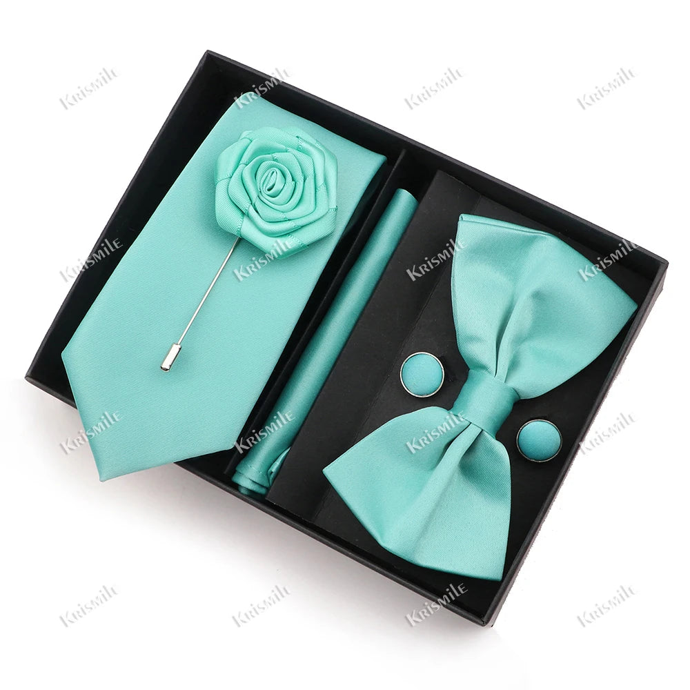 Men's Tie Box Gift Set | Necktie, Bow Tie, Pocket Square, Cufflinks & Brooch