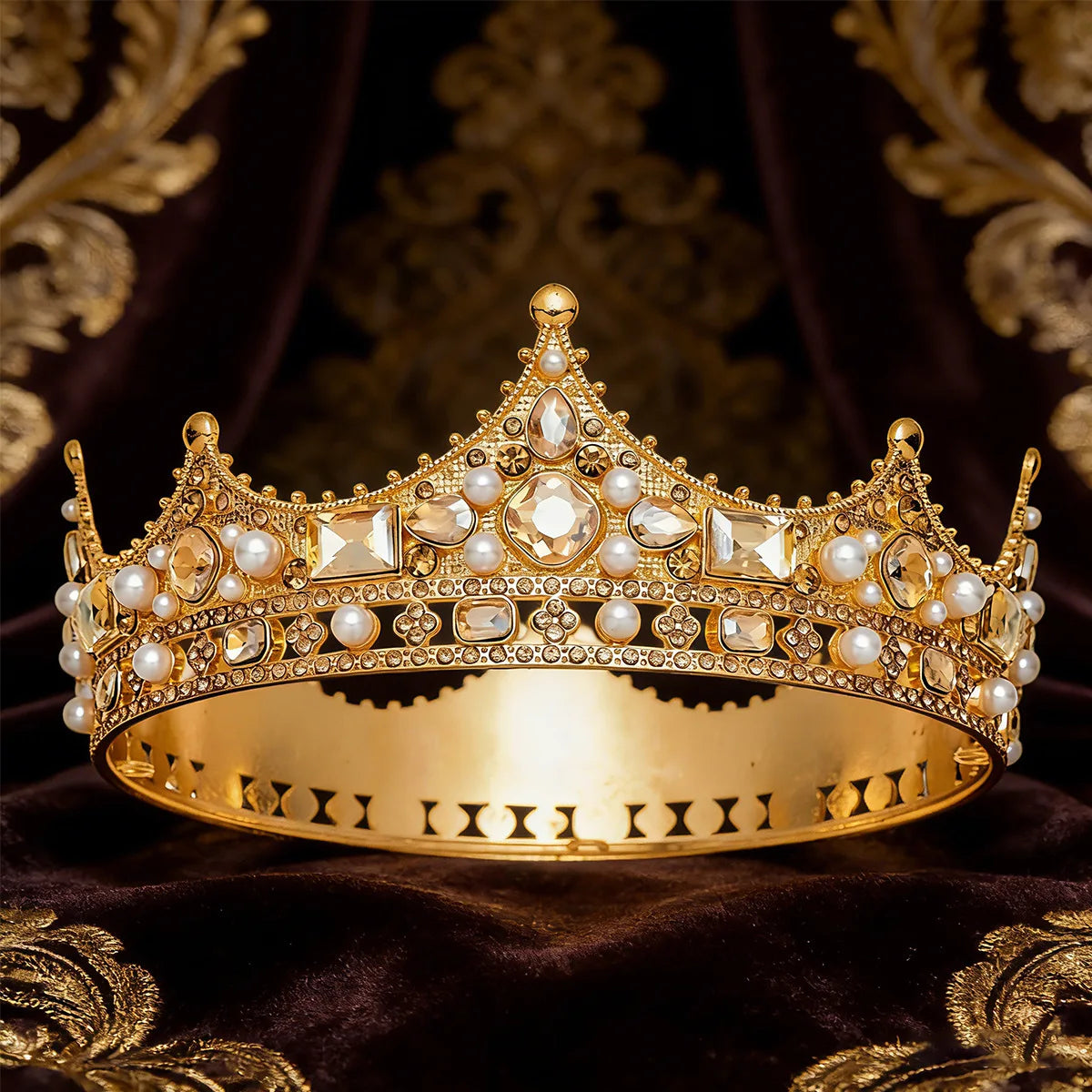 Couronne de Champagne Grande Couronne de Reine Diadèmes et Couronnes pour Femmes Bijoux de Tête de Mariage Fête d'Anniversaire