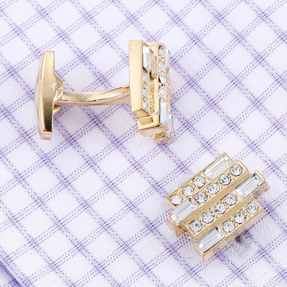 Gold Rhinestone Crystal Cufflinks for Men | Groom & Father of the Bride Gift