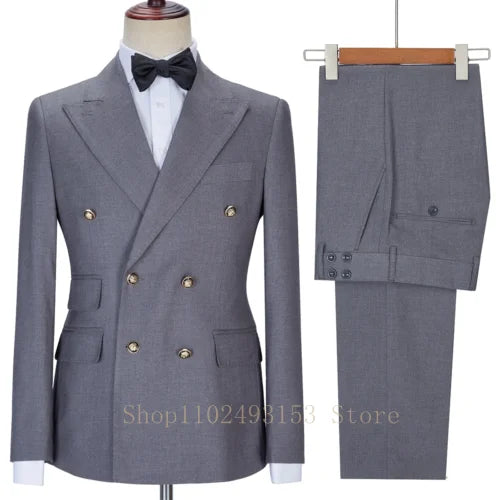 Costumes de Mariage Blancs pour Hommes 2023 2 Pièces Double Boutonnage Coupe Slim Vêtements de Marié Formels d'Affaires (Veste+Pantalon) Costume Homme