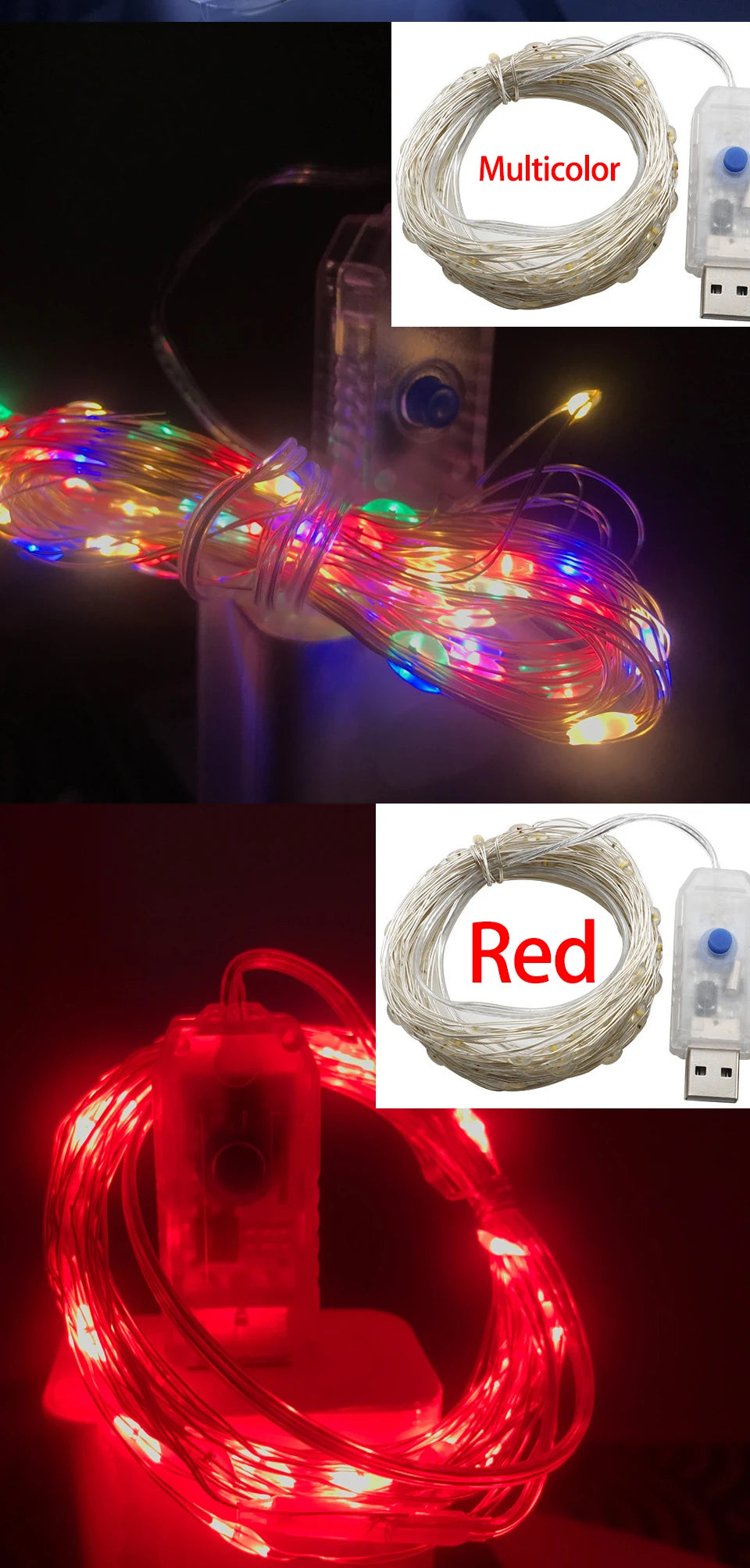 Guirlande Lumineuse LED USB, Fil de Cuivre, Éclairage Féérique, Lumières d'Ambiance pour Fêtes, Mariages, Noël, Décoration Extérieure.
