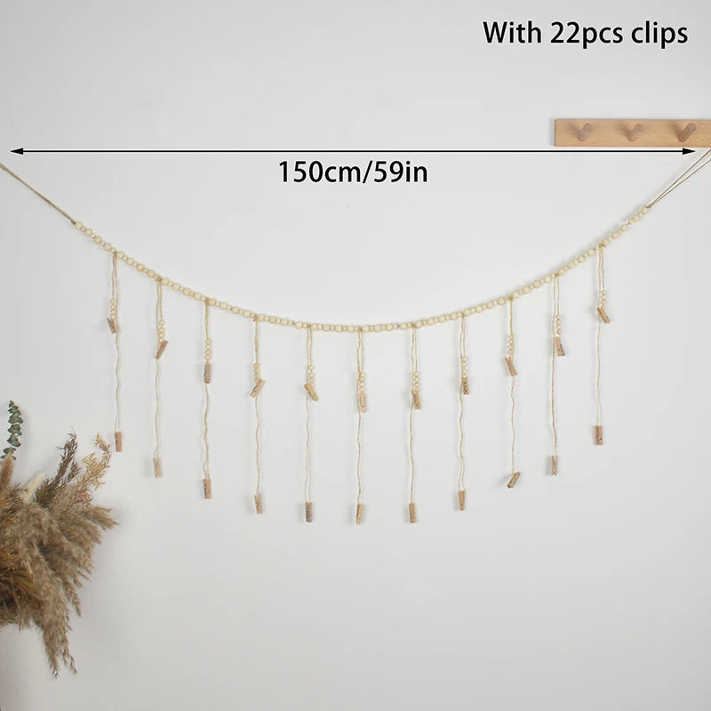 Décoration Murale Accrochable Photo, Décoration Bohème pour la Maison, Perles en Bois, Tapisserie Macramé Murale, Décoration de Chambre Esthétique, Cadeau