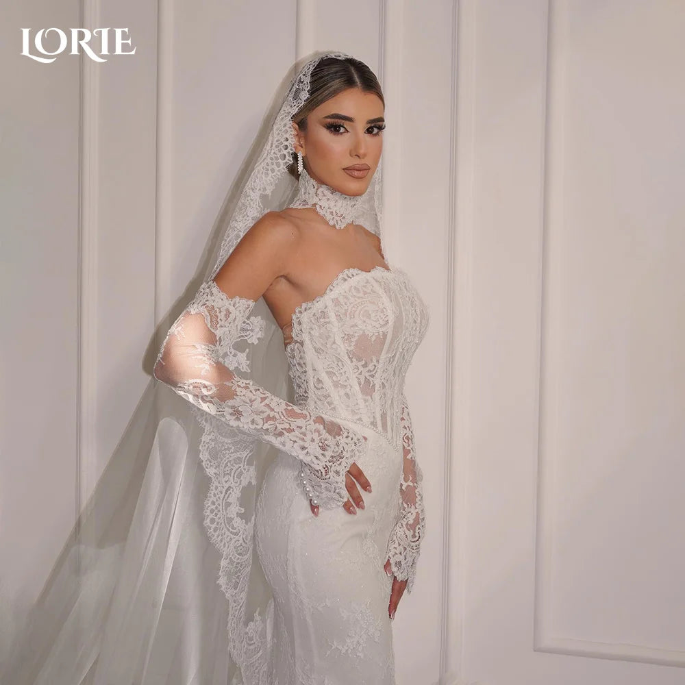 LORIE Robes de mariée sirène élégantes en dentelle pour femmes, robes de mariée sans manches à dos ouvert, robes de mariée grande taille personnalisées