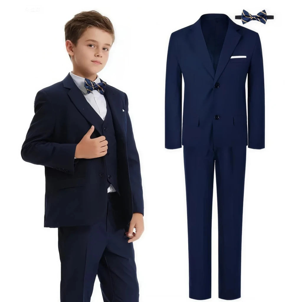 Costume Enfant Garçon Tenue de Mariage Formelle Ensemble Enfant Gentleman Porteur d'Alliances Vêtements de Performance Gilet de Smoking + Pantalon + Blazer 3 PIÈCES