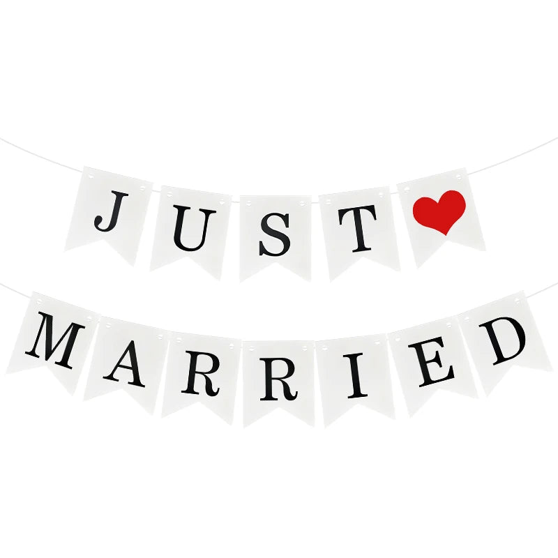 Guirlande "Just Married" style Vintage pour Mariage, Accessoires Photo pour Douche Nuptiale, Décoration de Fête de Mariage Rustique