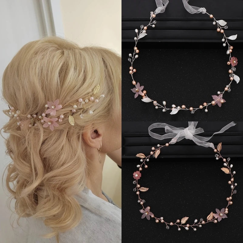 Accessoires de cheveux de mariage Bandeau de perles de mariée Bandeau doré Bijoux de cheveux de fleurs de mariée Bandeau de princesse Cadeau fait main pour fête