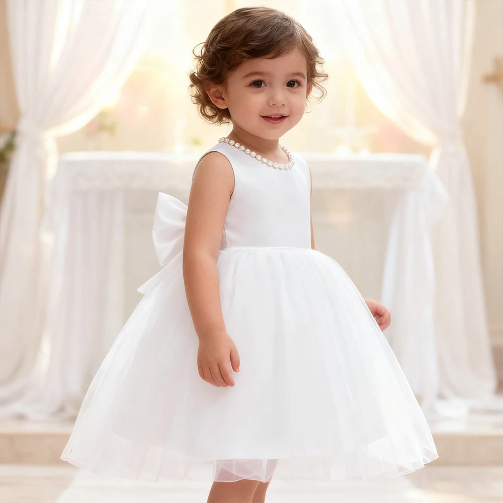Evening Dress Gown for Girls Weddings Bridesmaid Costume Flower Girl Princess Dress White Dress Kids Baptismal Ceremony Clothes