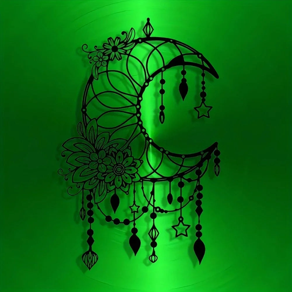 Elegant Gothic Moon & Flower Metal Wall Art Modern Craft Hanging Ornament for Living Room Decor
