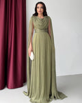 Robes de soirée vert olive élégantes Manches longues cape Robes de bal pour femmes Longueur au sol Robes d'invitées de mariage personnalisées