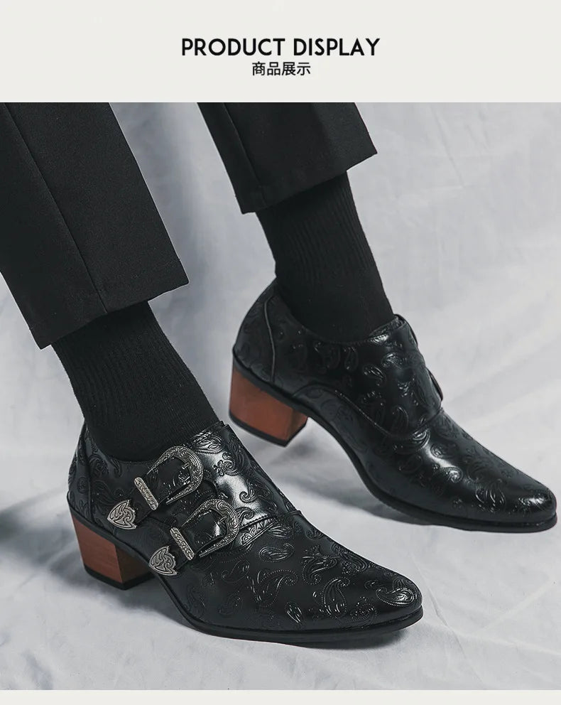 Chaussures de mariage pour hommes Tendance Coupe ajustée Pointues Talon haut Chaussures à enfiler Respirantes en cuir Chaussures habillées classiques vintage pour hommes