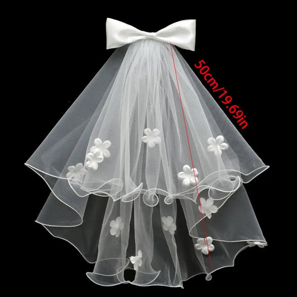 Fleur de mariage Voile de mariée Ruban de perles Tulle de tête de mariée Double couche Coiffe de mariée Tulle de mariage pour femme