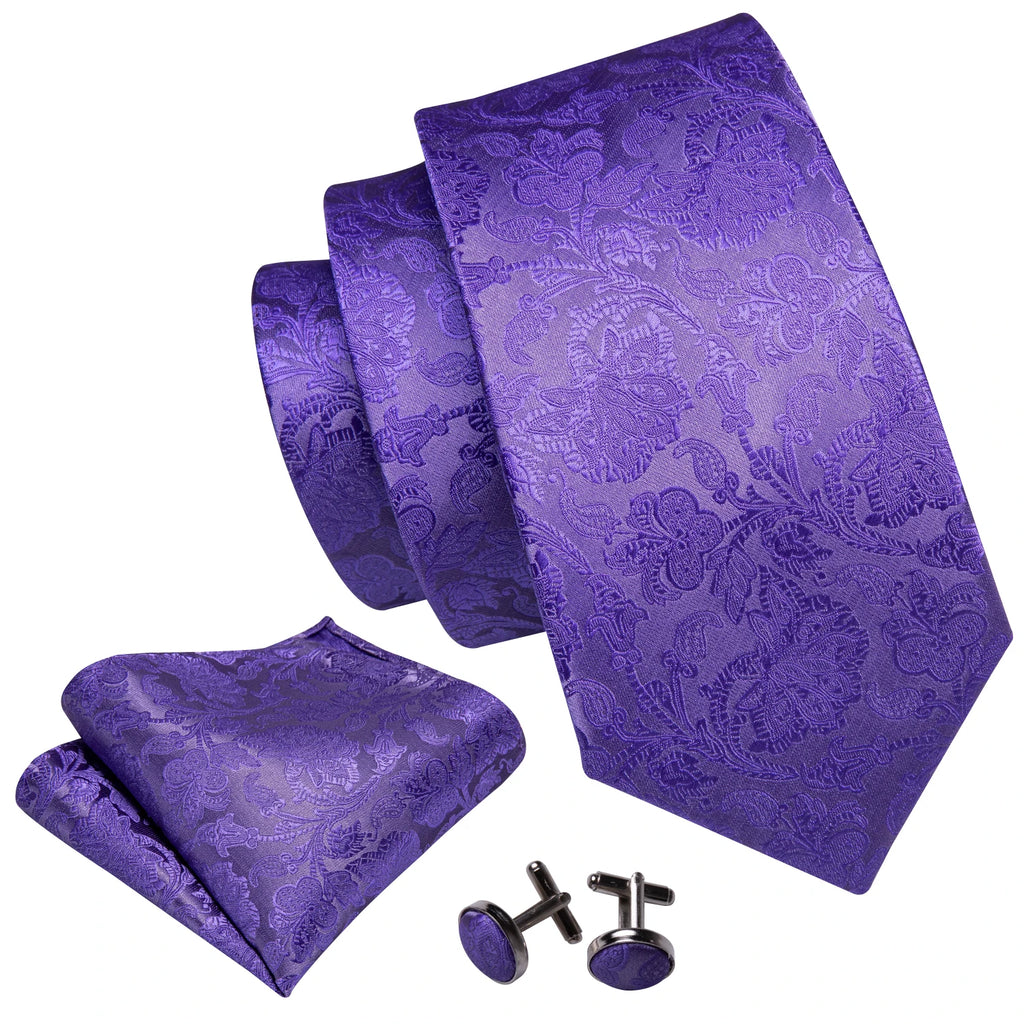 Cravate Homme en Soie Violette Unie avec Pochette Barry.Wang, Ensemble de Cravate et Mouchoir de Poche, Nœuds Papillons Floraux Paisley pour Homme, Cadeau pour Fête, Marié