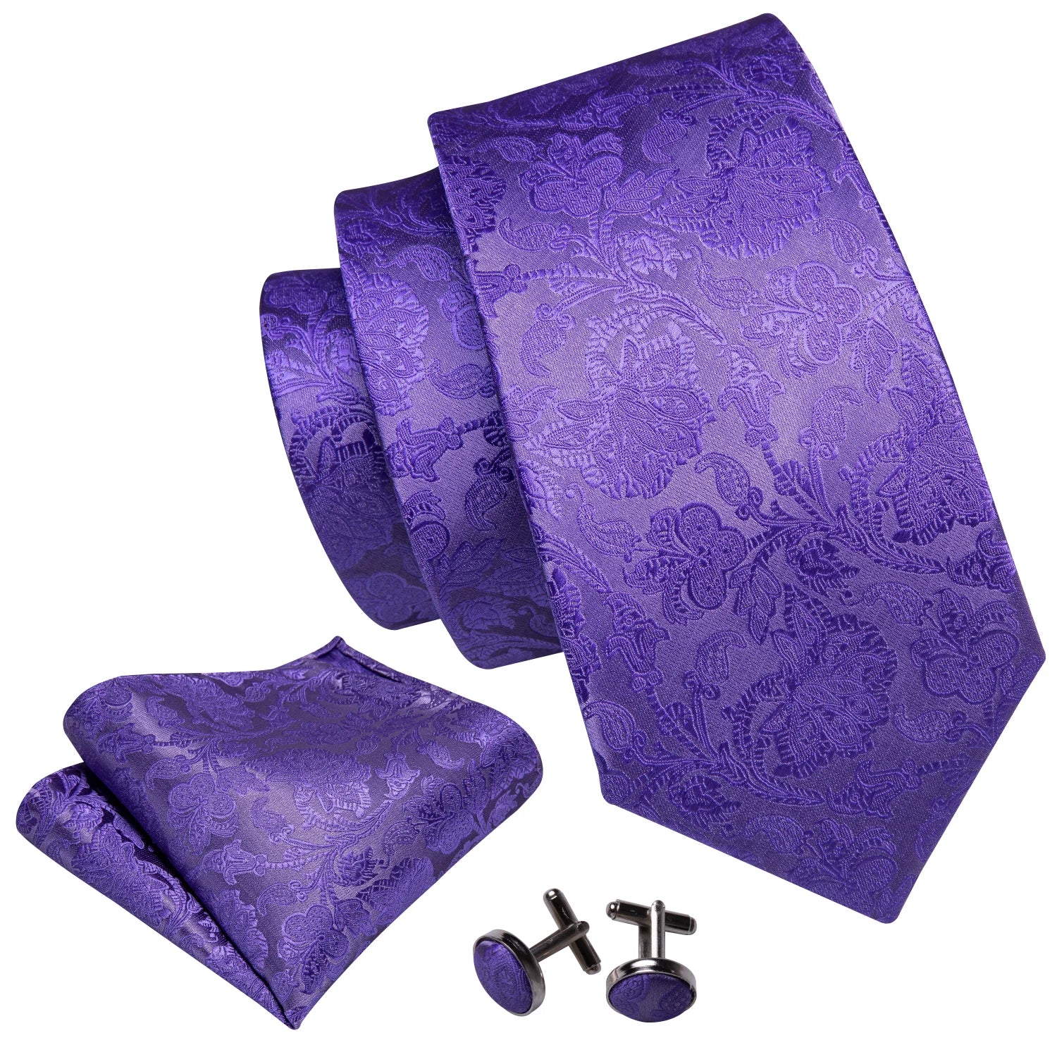 Cravate Homme en Soie Violette Unie avec Pochette Barry.Wang, Ensemble de Cravate et Mouchoir de Poche, Nœuds Papillons Floraux Paisley pour Homme, Cadeau pour Fête, Marié