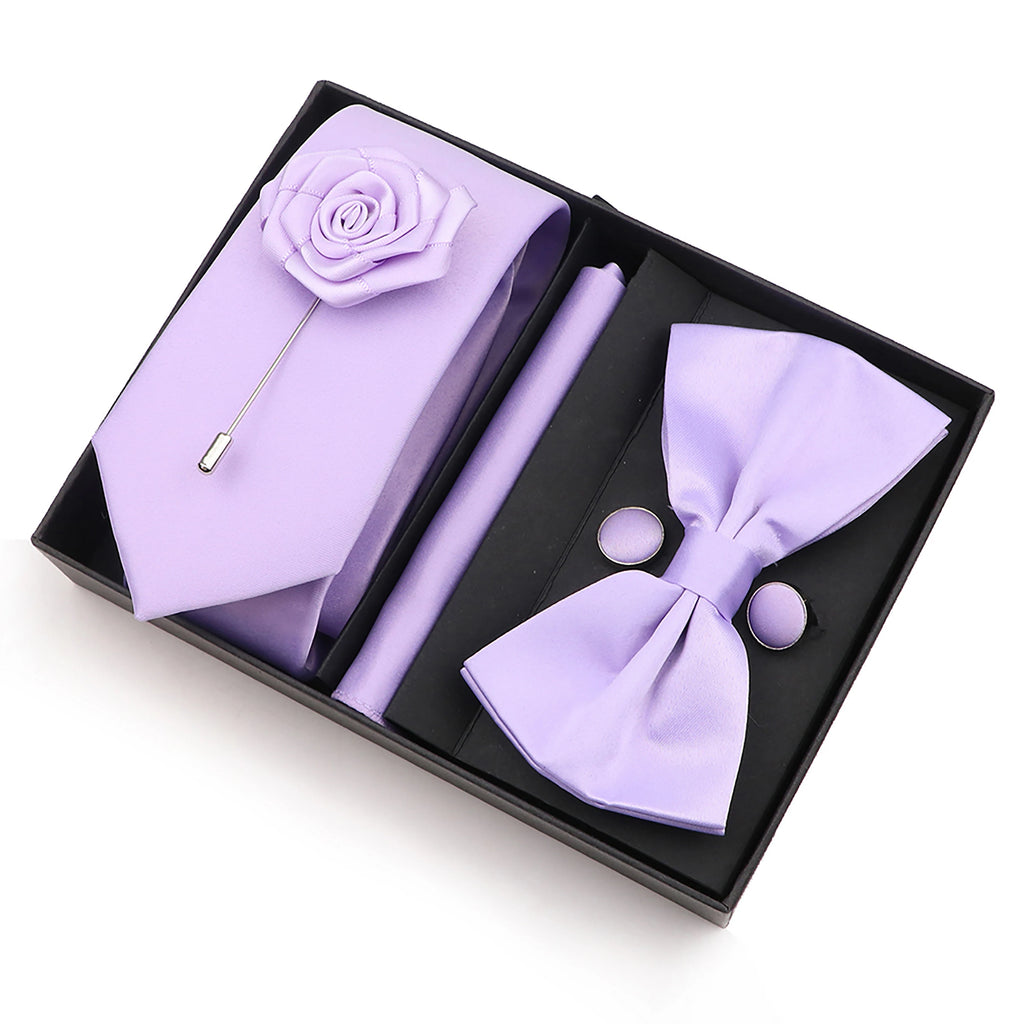 Men's Tie Box Gift Set | Necktie, Bow Tie, Pocket Square, Cufflinks & Brooch