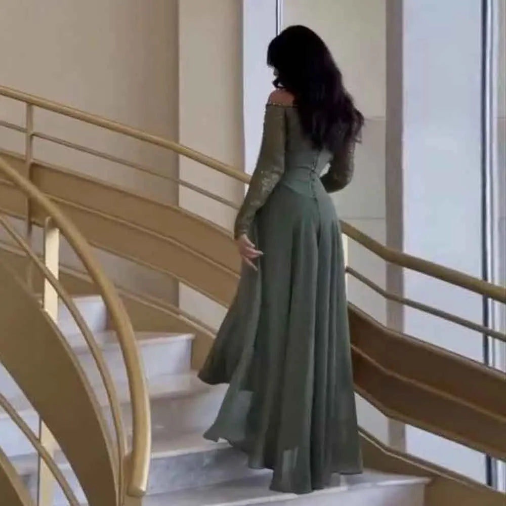 Robe de soirée corset personnalisée avec surjupe, épaules dénudées, manches longues, robe de bal pour invitée de mariage, tenue de soirée pour le bal de promo