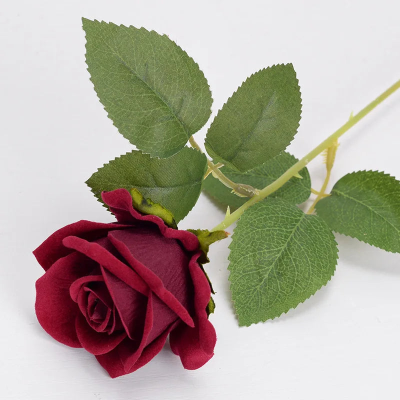 Velvet Artificial Rose Flowers for Wedding Décor & DIY (Set of 10)