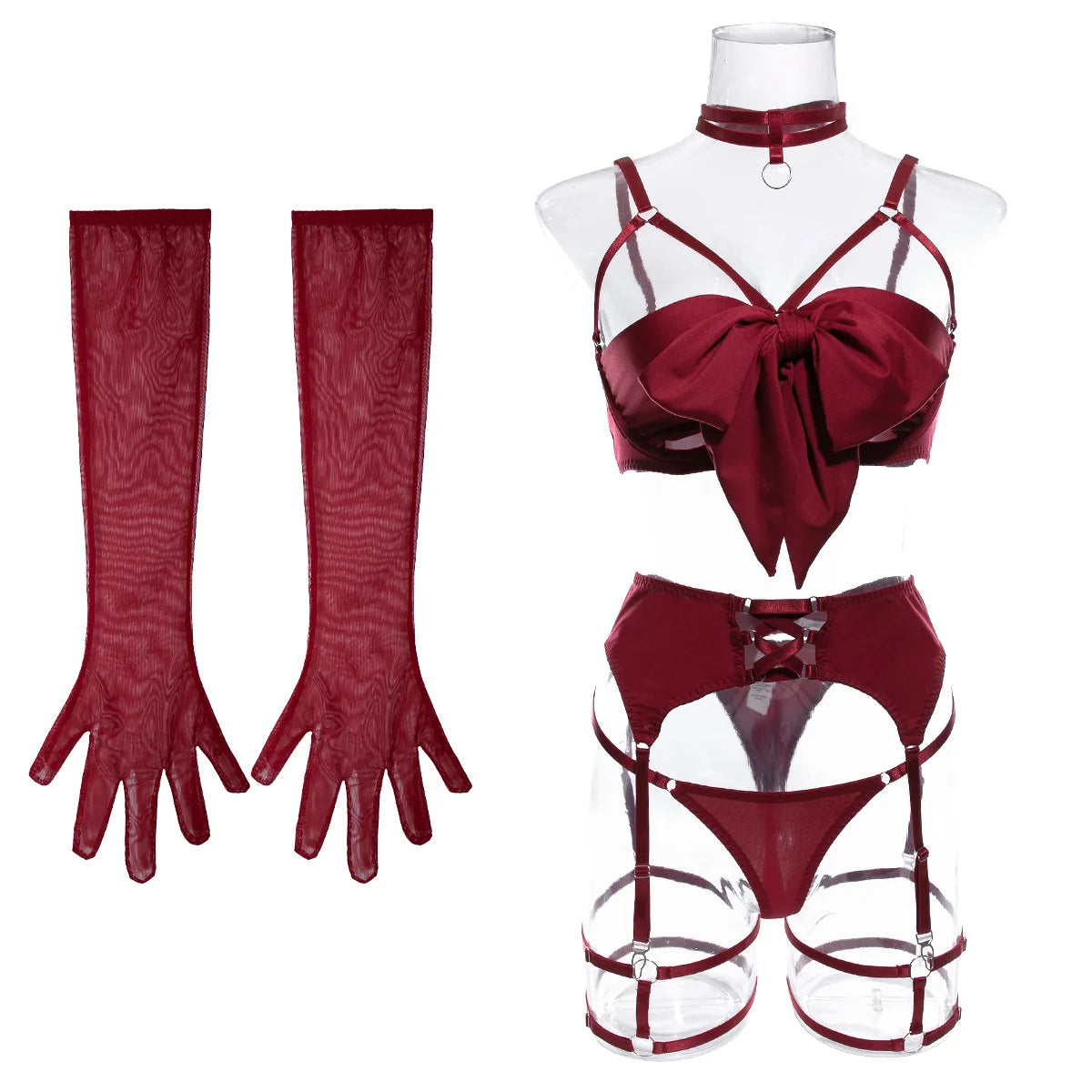 Ensemble de lingerie Ellolace Nœud Papillon Soutien-gorge Ouvert en Soie Sous-vêtements Sissy Bilizna Non Censurée Pornographie Sensuelle Intime Jarretière Strings Tenues Sexy