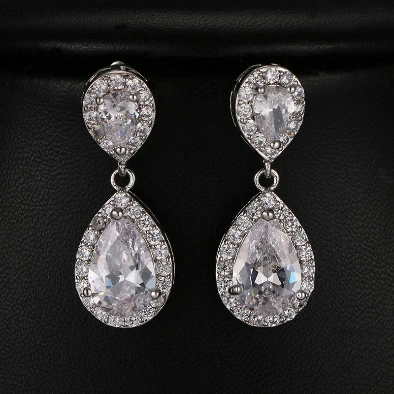 Romantic Cubic Zircon Dangle Drop Earrings — Bridal Wedding Jewelry
