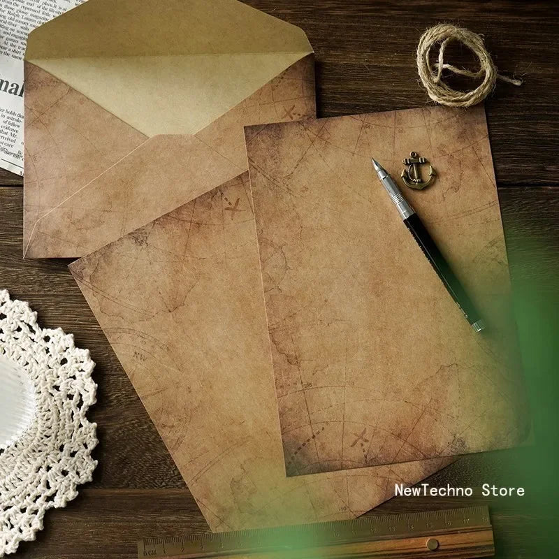 Kit de papier à lettres vintage kraft, papier à écrire, enveloppes A5 à fenêtre, enveloppe d'invitation de mariage, enveloppe cadeau