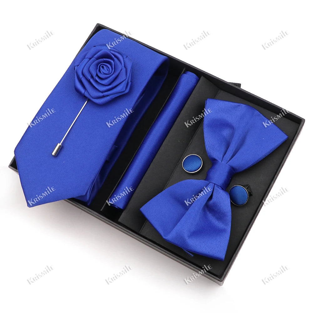 Men's Tie Box Gift Set | Necktie, Bow Tie, Pocket Square, Cufflinks & Brooch