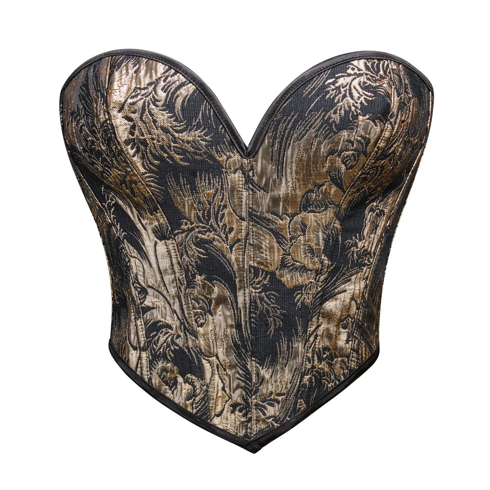 Sexy Women Overbust Corsets / Golden  Lace Up Body Shaper / Lingerie Gothic Corselet