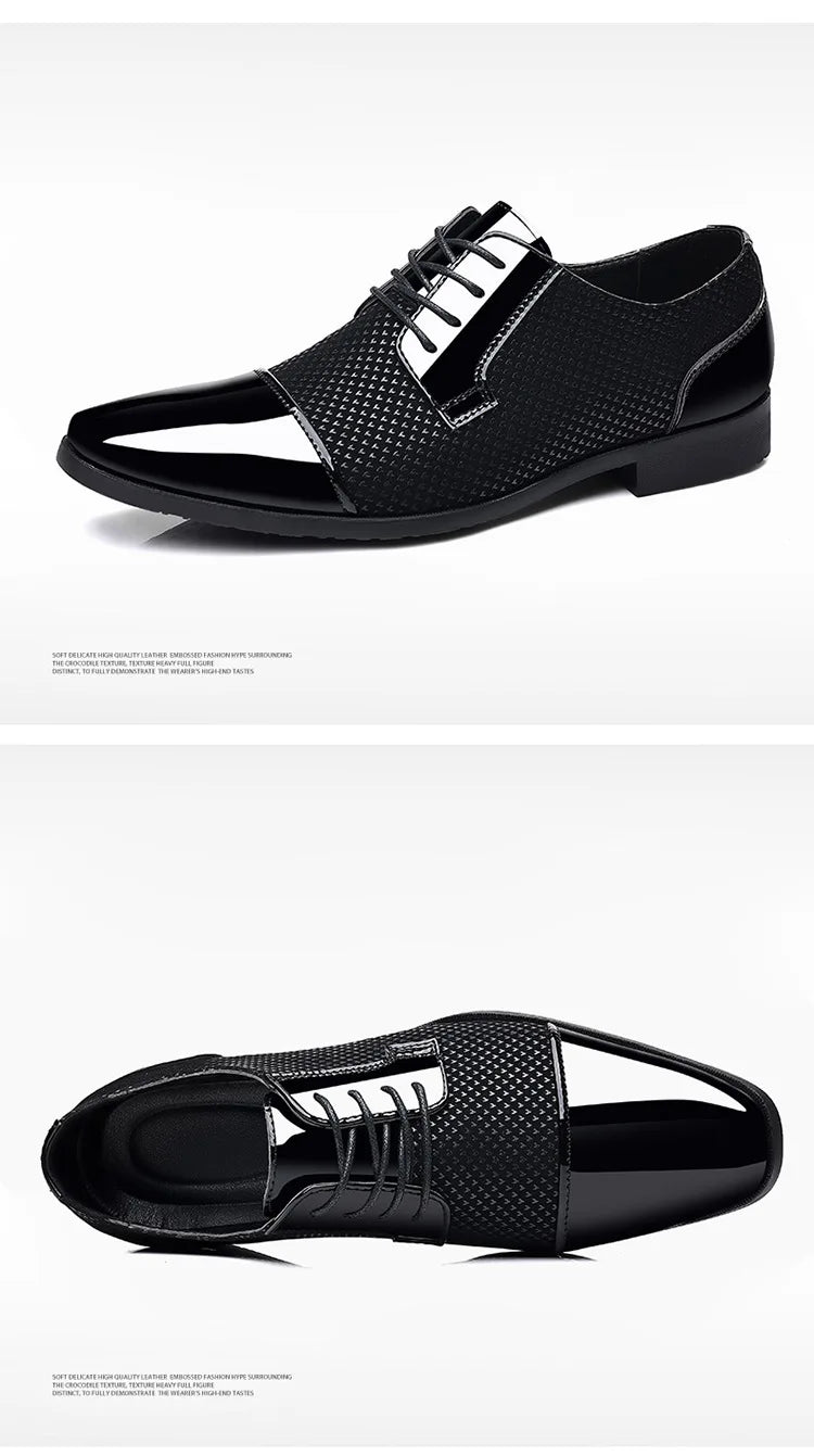 Chaussures habillées classiques tendance pour hommes Richelieus en cuir verni Chaussures de mariage formelles en cuir noir à lacets 2023