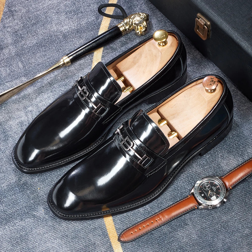 chaussures de ville pour homme en cuir verni, style mocassins marron à bout pointu, idéales pour un mariage, chaussures de marque, mocassins d'été tendance, chaussures à la mode