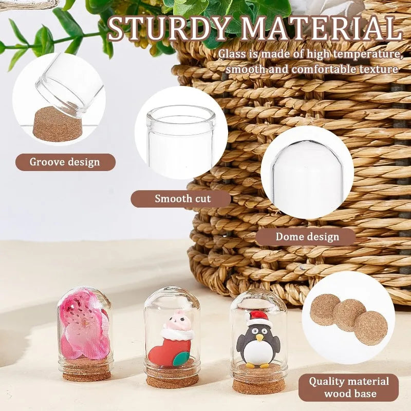 24pcs Glass Cloche Bell Jar with Cork Base - 5 Sizes Display Case for Flowers Mini Bottles Terrarium Home Party Wedding Decor