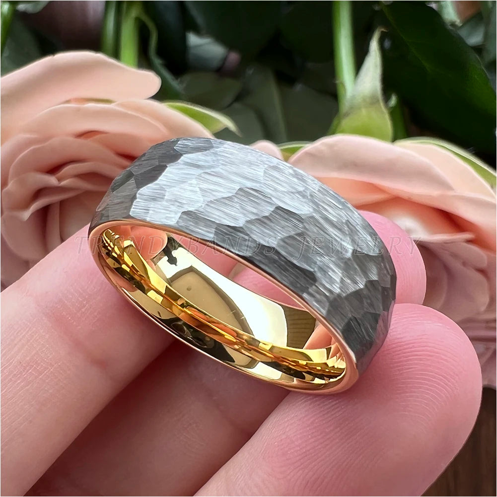 6mm 8mm Hammered Tungsten Carbide Wedding Band for Men Women Domed Brushed Finish Fashion Jewelry Comfort Fit