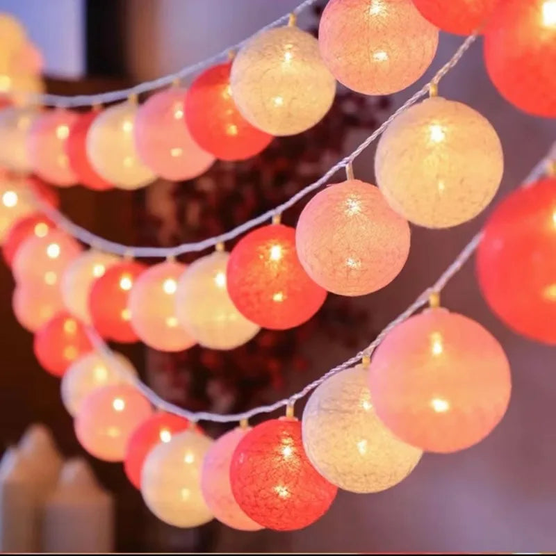 Wedding Garland 2026 Valentine's Day Room Decor Festoon Fairy LED Cotton Ball Light String Outdoor Party Ramadan Decoration