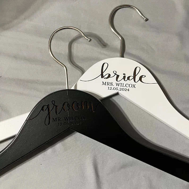 Personalized Engraved Wedding Hangers | Set of 2 Bride & Groom Wooden Hangers