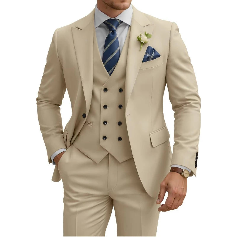 Costume 3 Pièces Slim Fit Homme Double Boutonnage Mariage Bal de Promo Costumes Formels Affaires Dîner Smoking