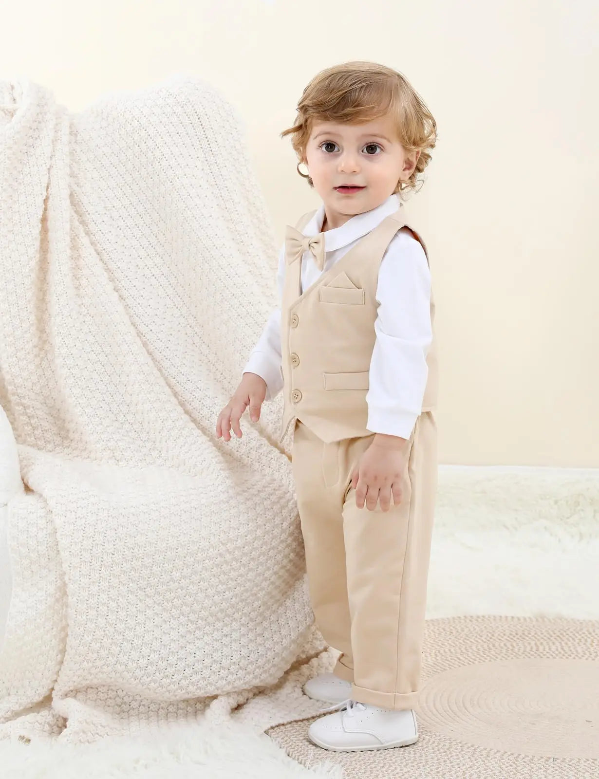 Ensemble Costume Bébé Garçon Tenue Formelle pour Mariage 1er Anniversaire Nouveaux-nés Barboteuse Gilet Pantalon Vêtements de Gentleman